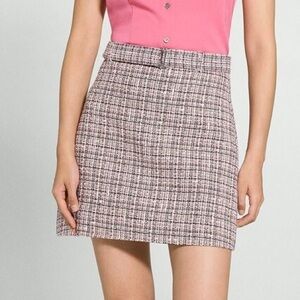 Theory Tweed Belted Mini Skirt in Cotton-Blend NWT Size 8